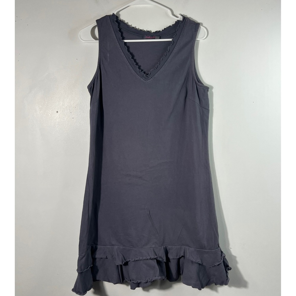 Fresh Produce Sunrise V Neck Sleeveless Cotton Dress Gray M Lettuce Hem